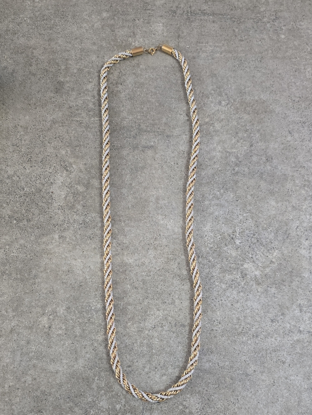 Vintage Elegant Gold Tone Rope Chain and Faux Diamond Necklace - 14"